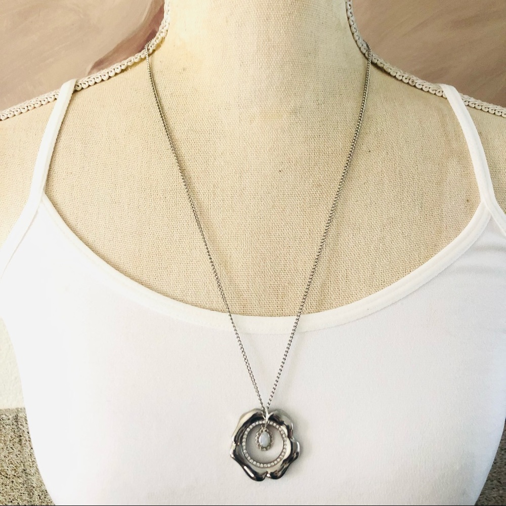 Vintage repurpose faux opal dual pendant on chain necklace